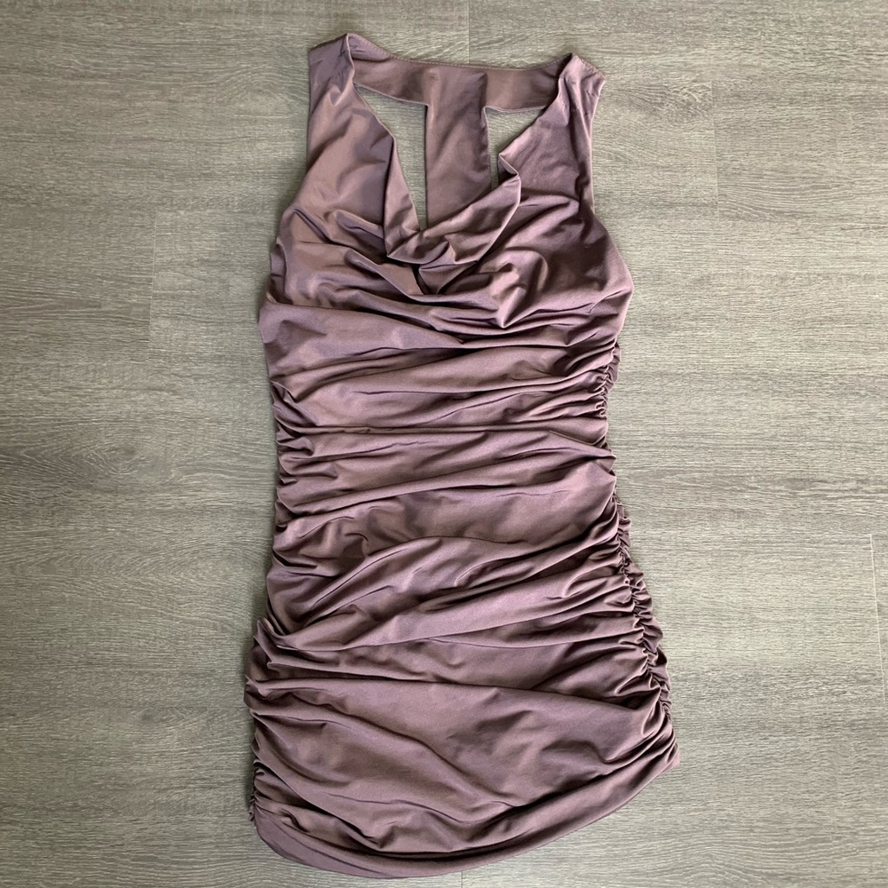 Purple Ruched Cocktail Dress